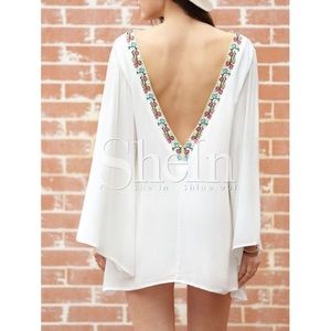 NWOT SHEIN long sleeve backless embroidered mini dress size L